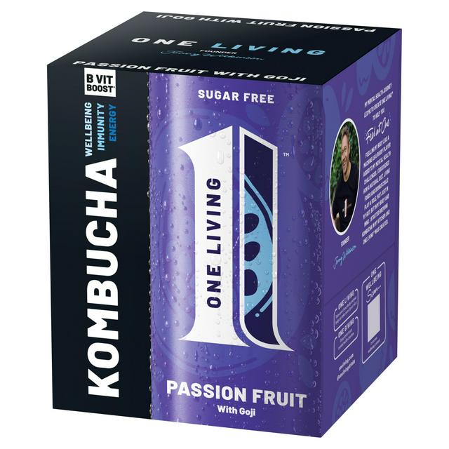 One Living Sugar Free Passion Fruit Kombucha with Goji 4x250ml