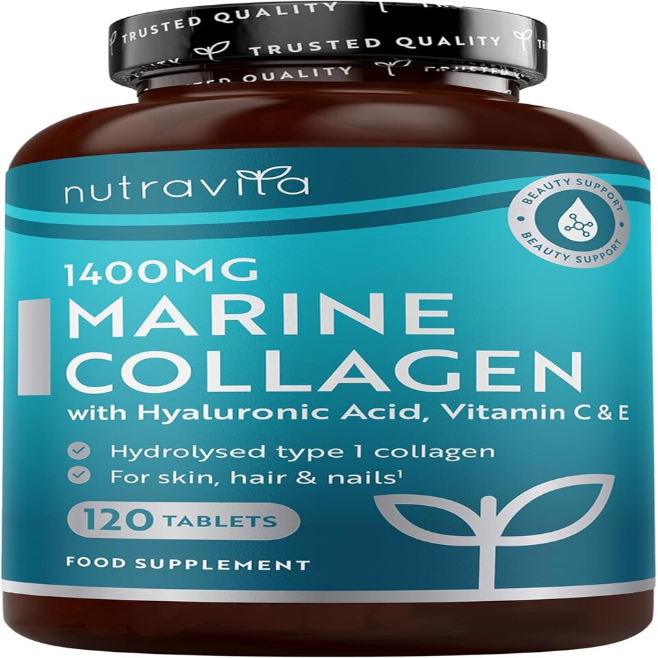 Nutravita Marine Collagen Tablets 1400mg Enhanced with Hyaluronic Acid - Hydrolysed Collagen Supplements - 120 Tablets - 2 Month Supply