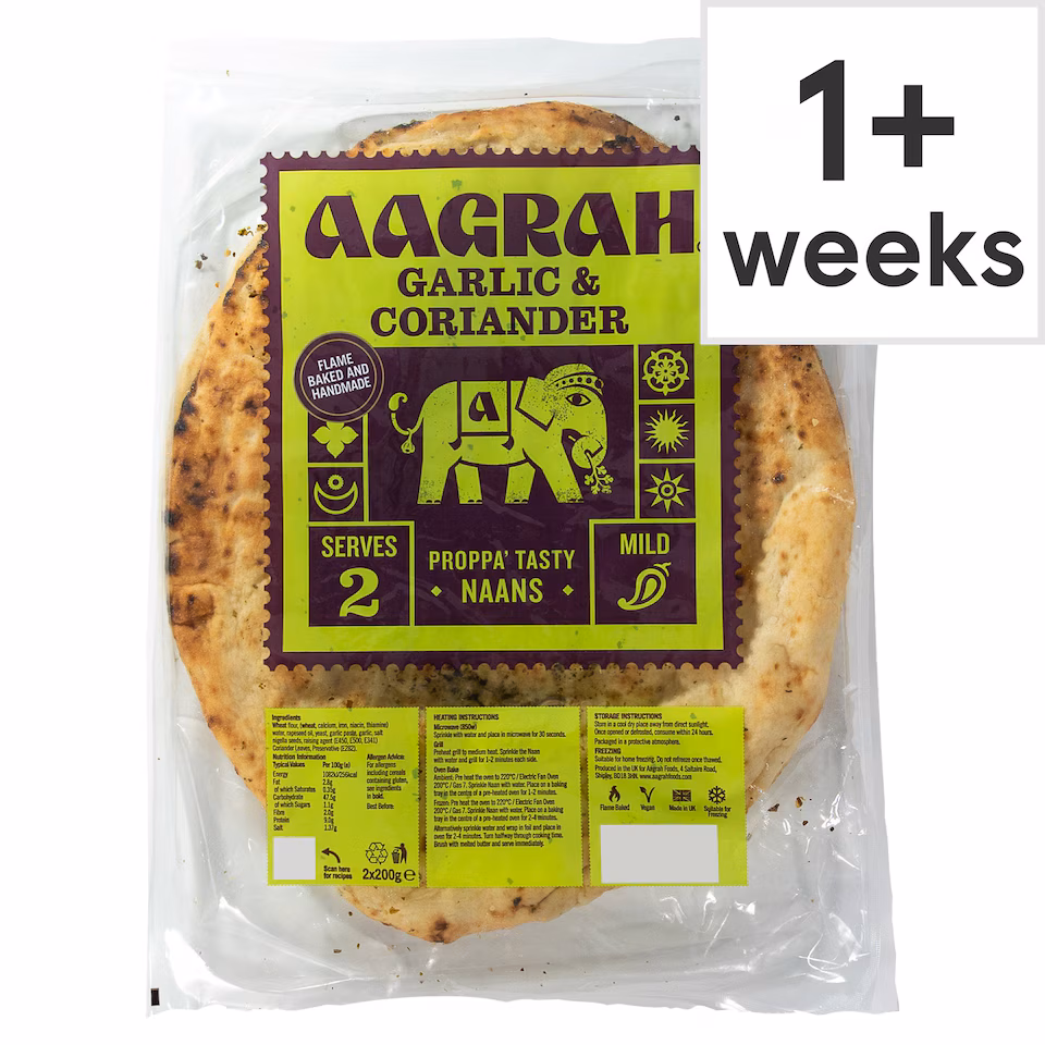 Aagrah Garlic & Coriander Naan (2 x 200g)