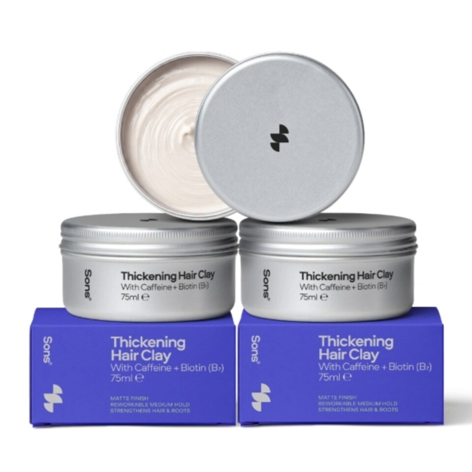 Sons Thickening Hair Clay with Caffeine & Biotin, 3x75g