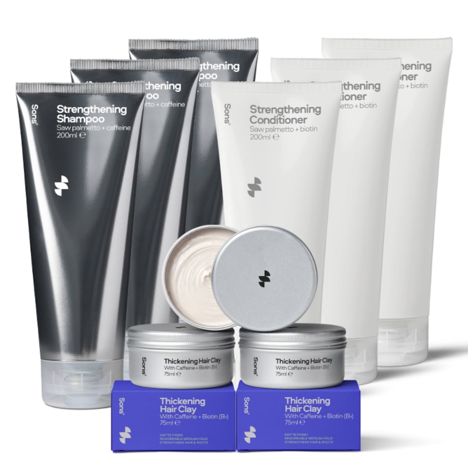 Sons Hair Strenghtening Treatment plan with Hair Growth Shampoo & Conditioner plus Styling Clay, 3 Month Supply