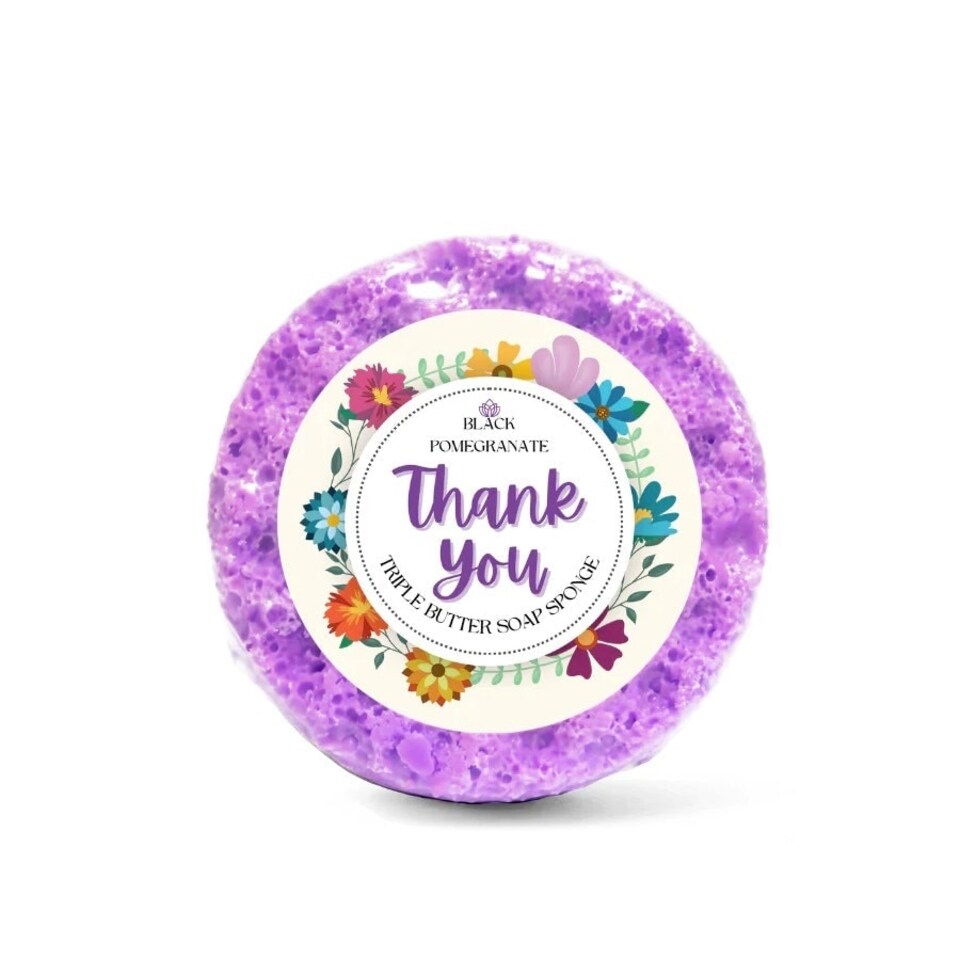 Emily Victoria Triple Butter Shower Soap Sponge Thank You - Black Pomegranate