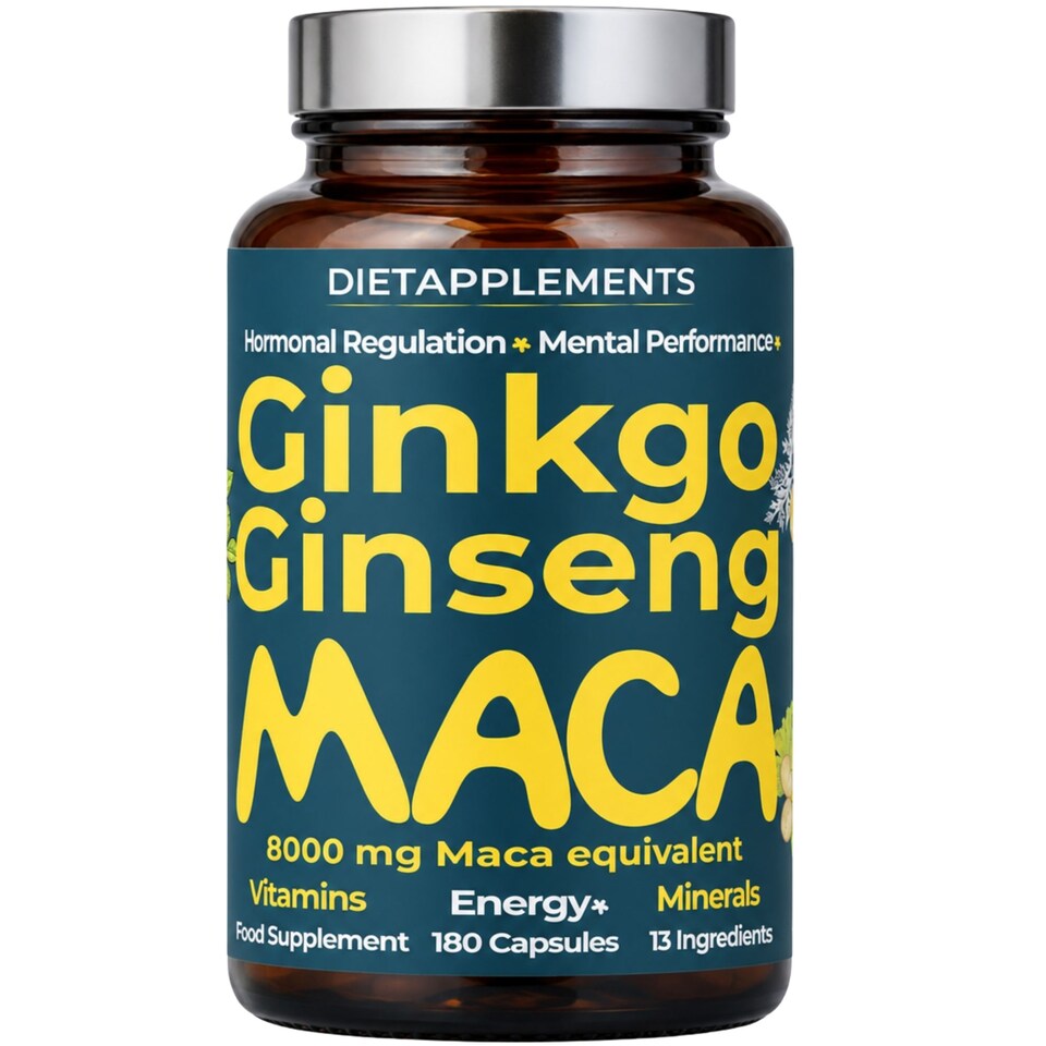 Dietapplements Maca, Korean Red Ginseng, Ginkgo Biloba, Vitamins & Minerals Complex