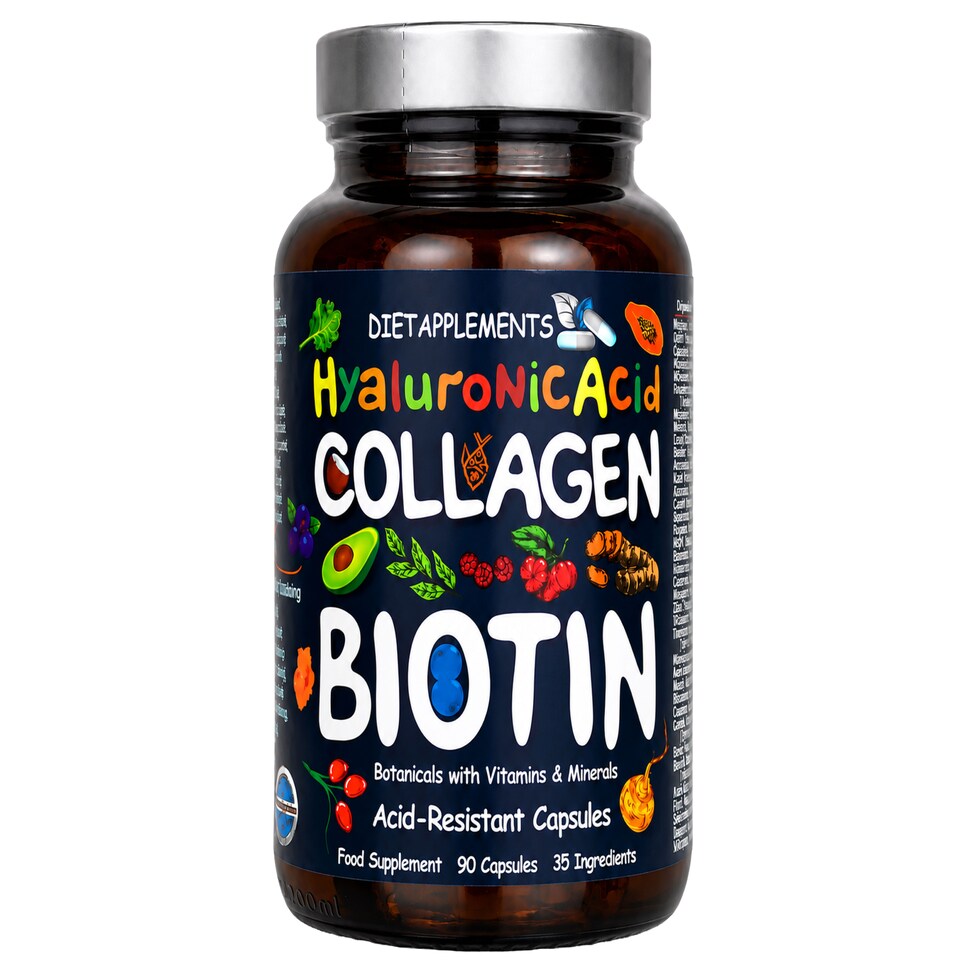 Dietapplements Marine Collagen, Hyaluronic Acid, Biotin, Vitamins & Minerals Complex