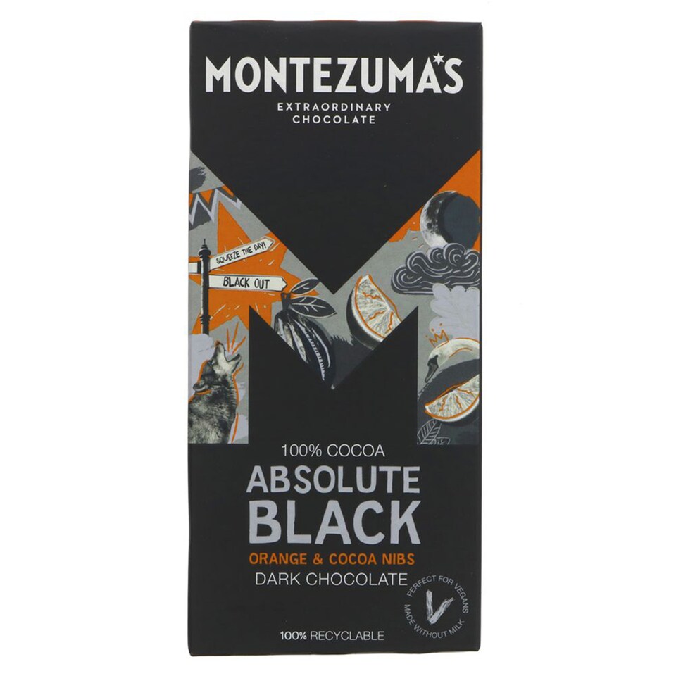 Absolute Black 100% Cocoa with Cocoa Nibs & Orange 90g (Montezuma's)