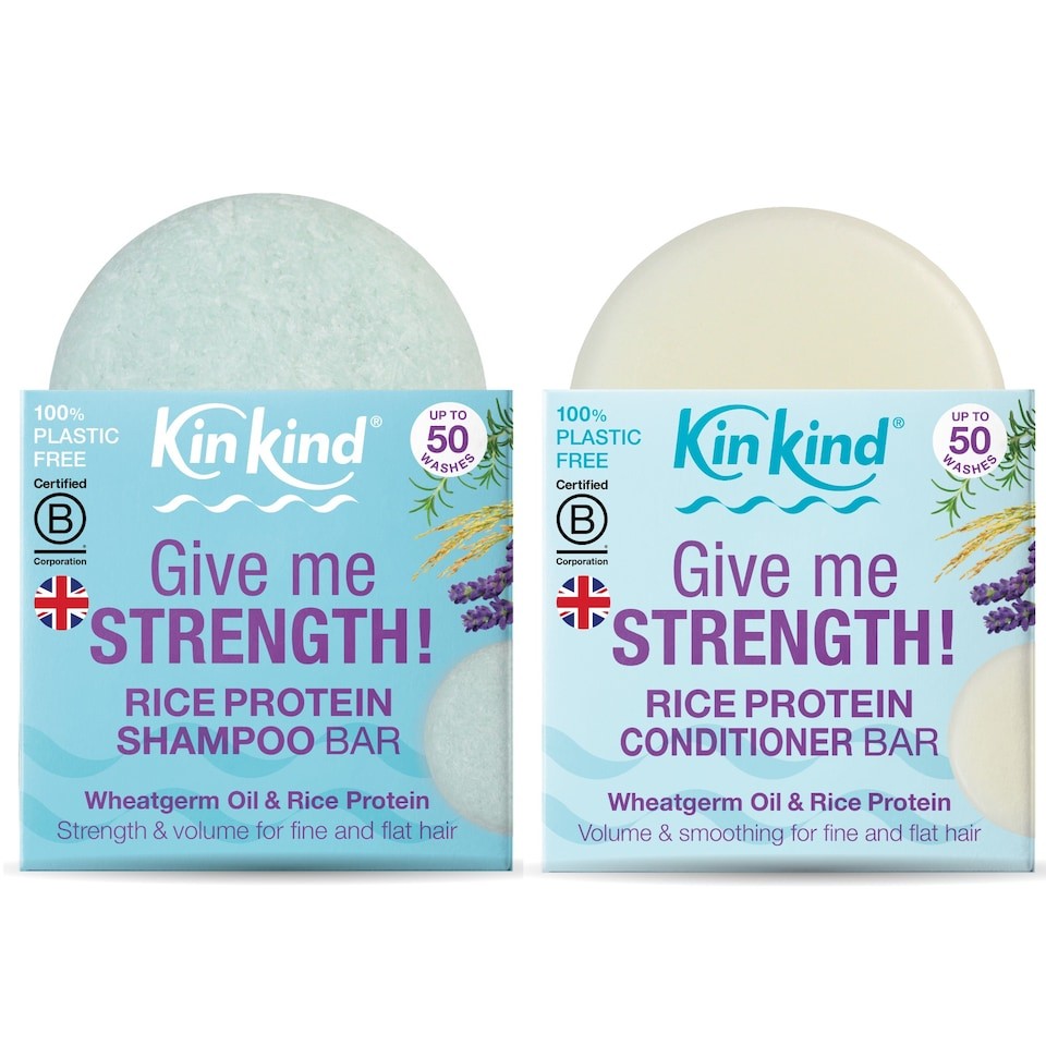 KinKind Give me STRENGTH Rice Water Protein Solid Shampoo Bar and Conditioner Bar Set. For Hair Growth, Menopause, Thickening & Volume