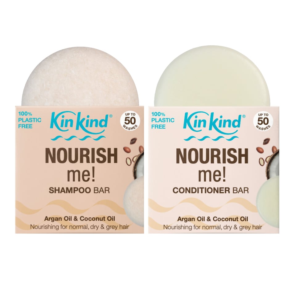 KinKind NOURISH me! Shampoo and Conditioner Bar Set. Argan Oil & Coconut Oil for Hydration & Softness, for Normal, Dry and Grey hair.