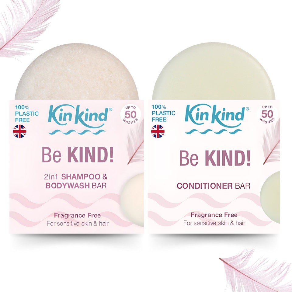 KinKind Be KIND! Fragrance Free Natural Shampoo and Conditioner Set for Dry Scalp. Unscented Solid Shampoo bar and Hair Conditioner bar ideal for Eczema, Sensitive skin, Psoriasis & Folliculitis.