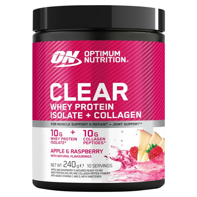 Optimum Nutrition Clear Whey Protein Isolate + Collagen Powder Apple & Raspberry 240g