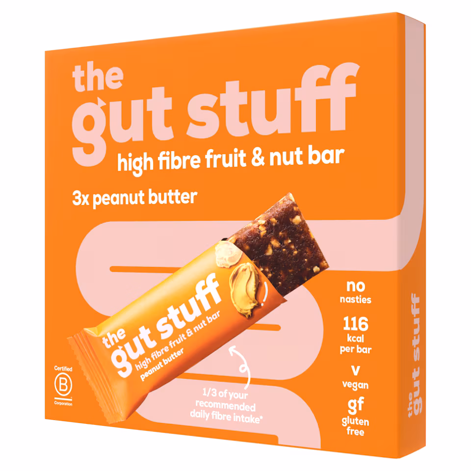 The Gut Stuff High Fibre Fruit & Nut Bar - Peanut Butter 3 x 35g