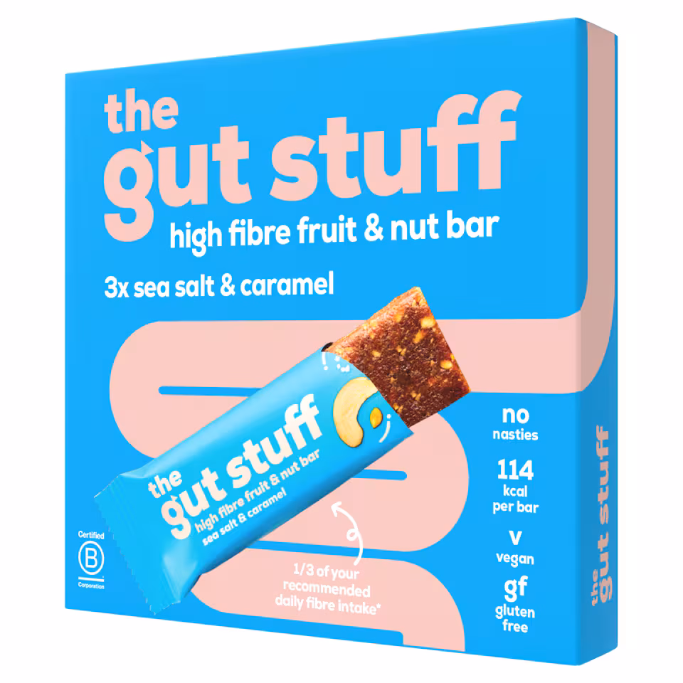 The Gut Stuff High Fibre Fruit & Nut Bar - Sea Salt & Caramel 3 x 35g