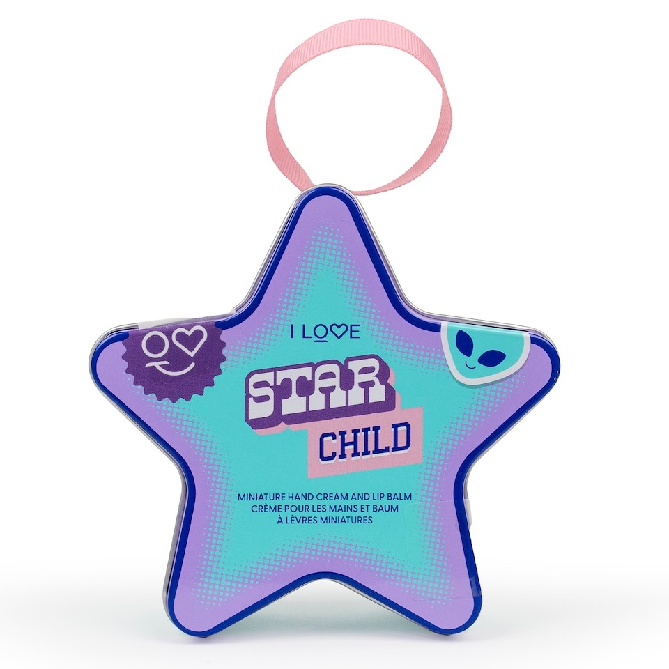 I Love Cosmetics Star Child, Lip Balm 10ml and Hand Cream 30ml Gift Set with Printed Star-Shaped Trinket Tin, Cosmic Love Fragrance, Silky hands, shiny lips