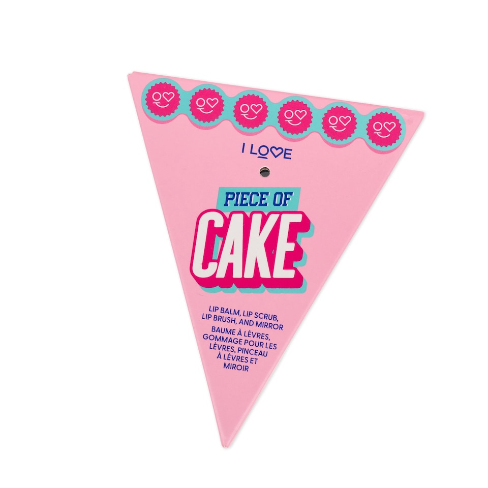 I Love Cosmetics Piece of Cake Lip Care Gift Set Includes 10ml Lip Balm 15ml Lip Scrub Applicator & Heart Mirror Berry Scented for Women & Girls