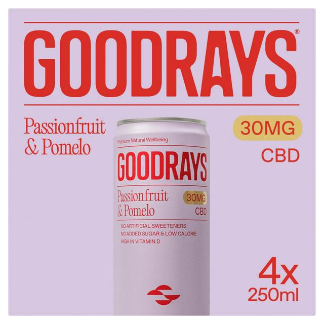 Goodrays 4 x 250ml Passionfruit & Pomelo Natural 30mg CBD Drink