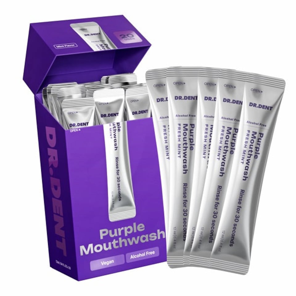 DR.DENT Purple Whitening Mouthwash, 20 Sachets