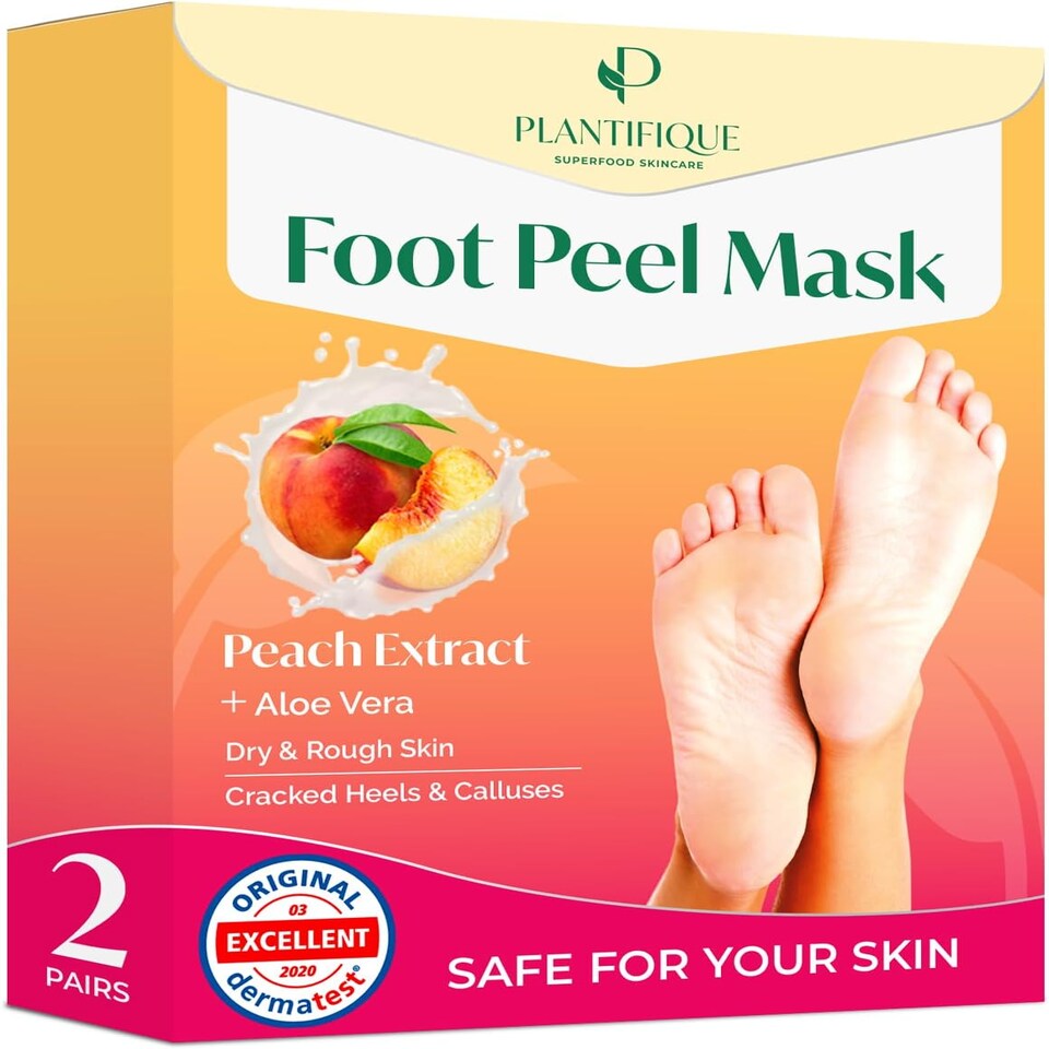 Plantifique Peach Foot Peeling Mask - Silky Soft Feet, 2 pairs