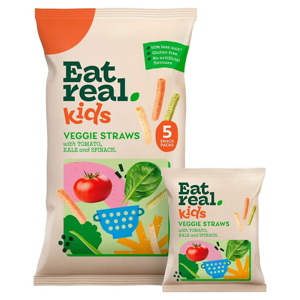 Eat Real Kids Multipack Veggie Straws Tomato Kale & Spinach 5 X 16g