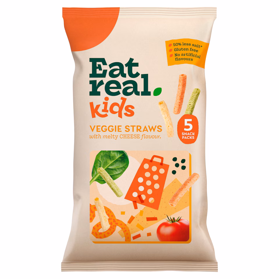 Eat Real Kids Multipack Cheese Flavour Veggie Straws Tomato Kale & Spinach 5 X 16g