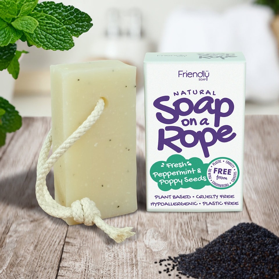 Natural Peppermint & Poppyseed Soap On A Rope | Cream