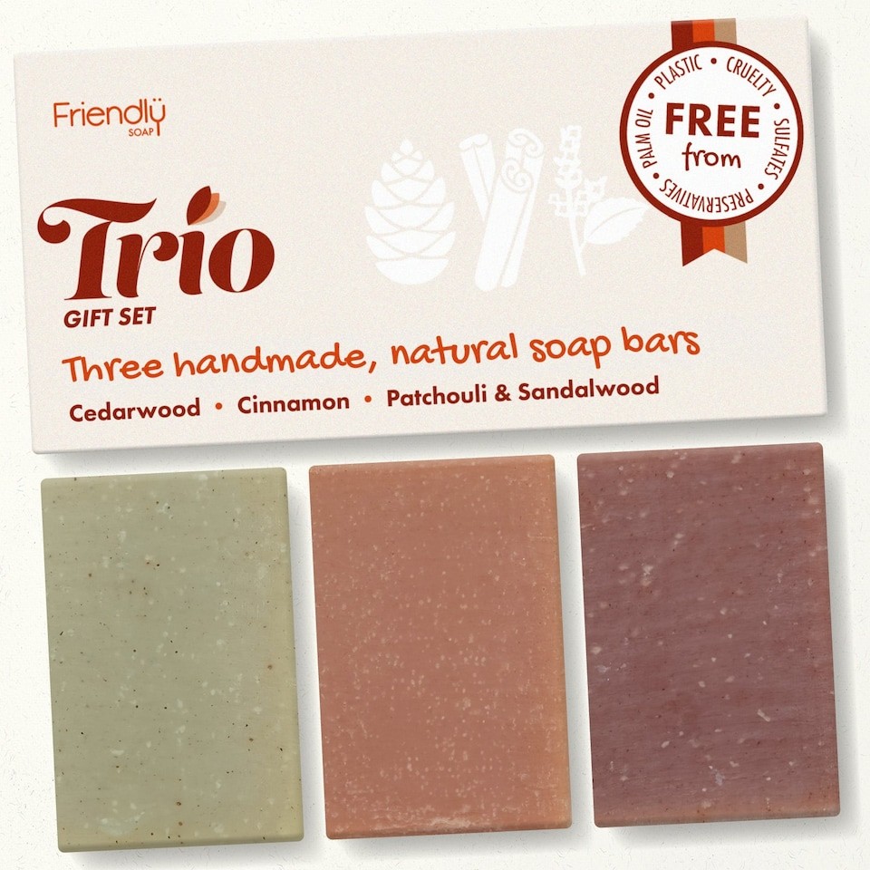 Friendly Soap - Natural Soap Trio Gift Set - Cedarwood, Cinnamon, Patchouli - 3 Pack