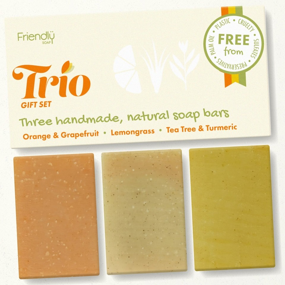 Friendly Soap - Natural Soap Trio Gift Set - Orange & Grapefruit, Lemongrass, Tea Tree - 3 Pack