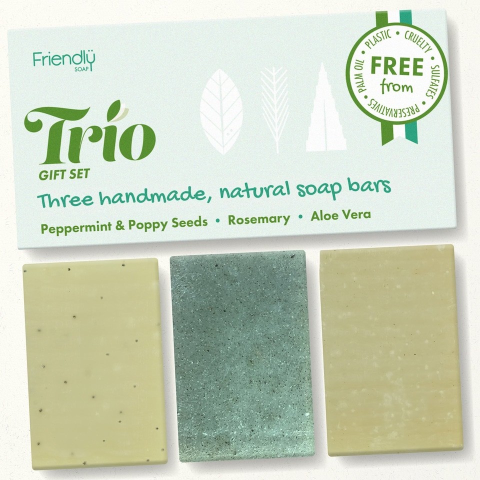 Friendly Soap - Natural Soap Trio Gift Set - Peppermint, Rosemary, Aloe Vera - 3 Pack