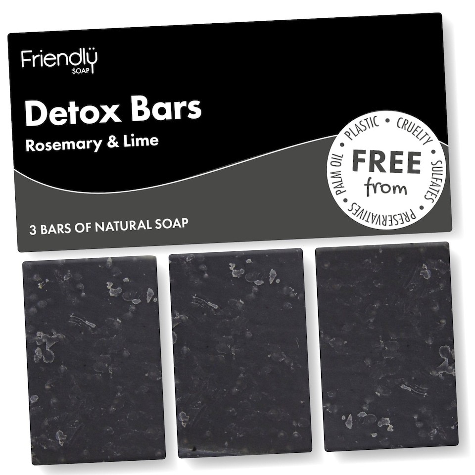 Friendly Soap - Natural Activated Charcoal Detox Soap Bar - Rosemary & Lime - 3 Pack