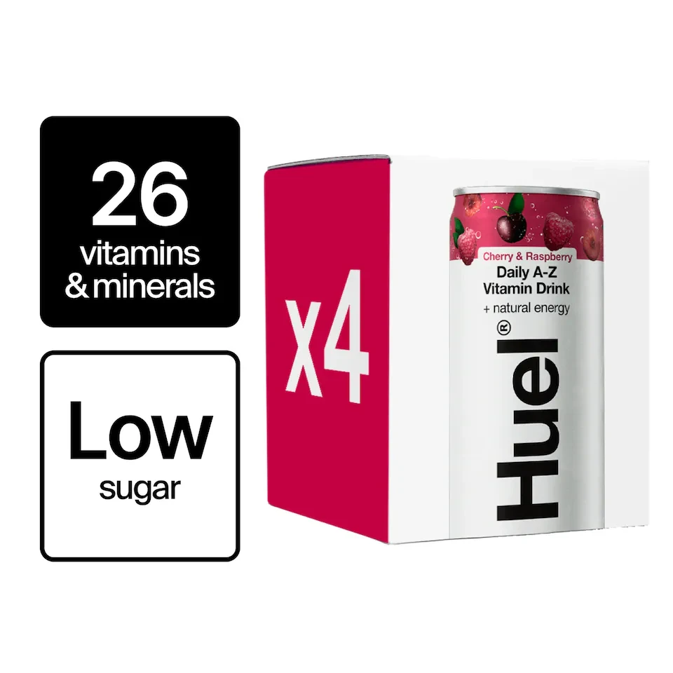 Huel Daily A-Z Cherry & Raspberry Sparkling Multivitamin Energy Drink 4 x 330ml