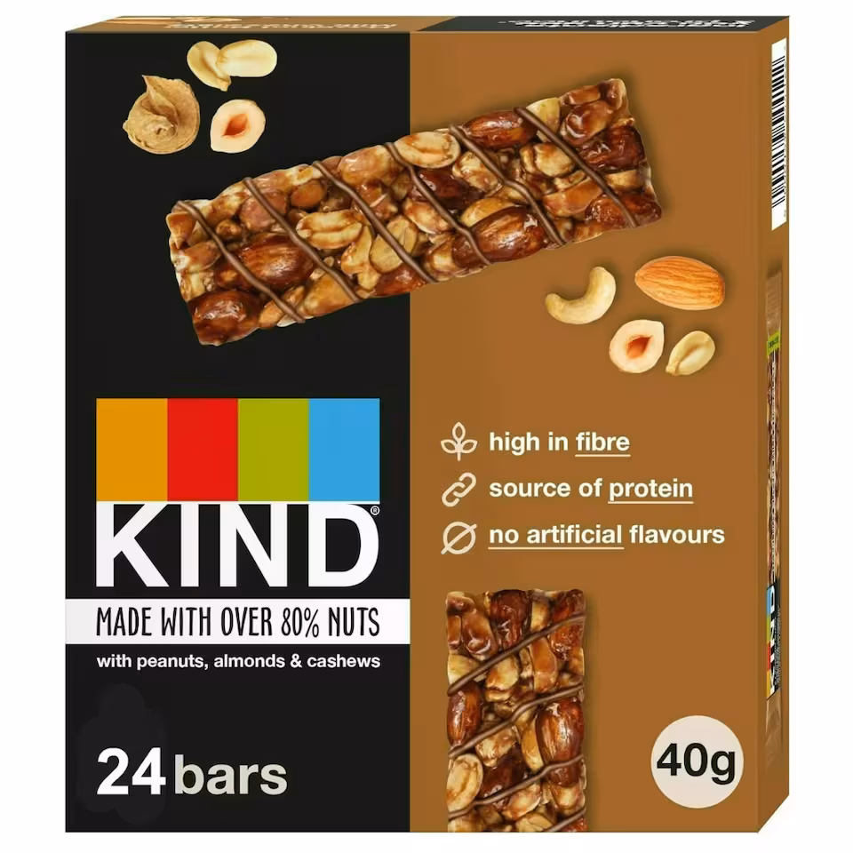 Kind Bars, Hazelnut Butter Milk Chocolate, Healthy Snack, Gluten Free Snack Bars, No Artificial Colours, Flavours or Preservatives, Multipack 24 x 40g | Brown
