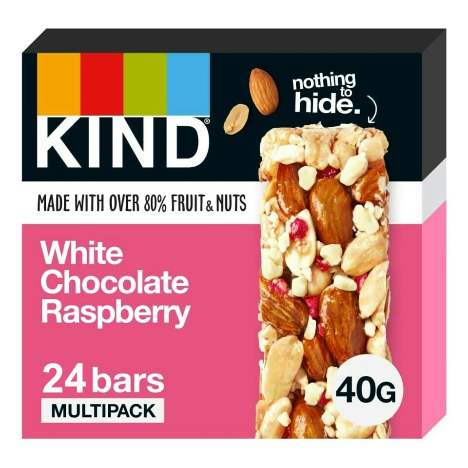Kind Bars, White Chocolate Raspberry, Healthy Snack, Gluten Free Snack Bars, No Artificial Colours, Flavours or Preservatives, Multipack 24 x 40g | Pink