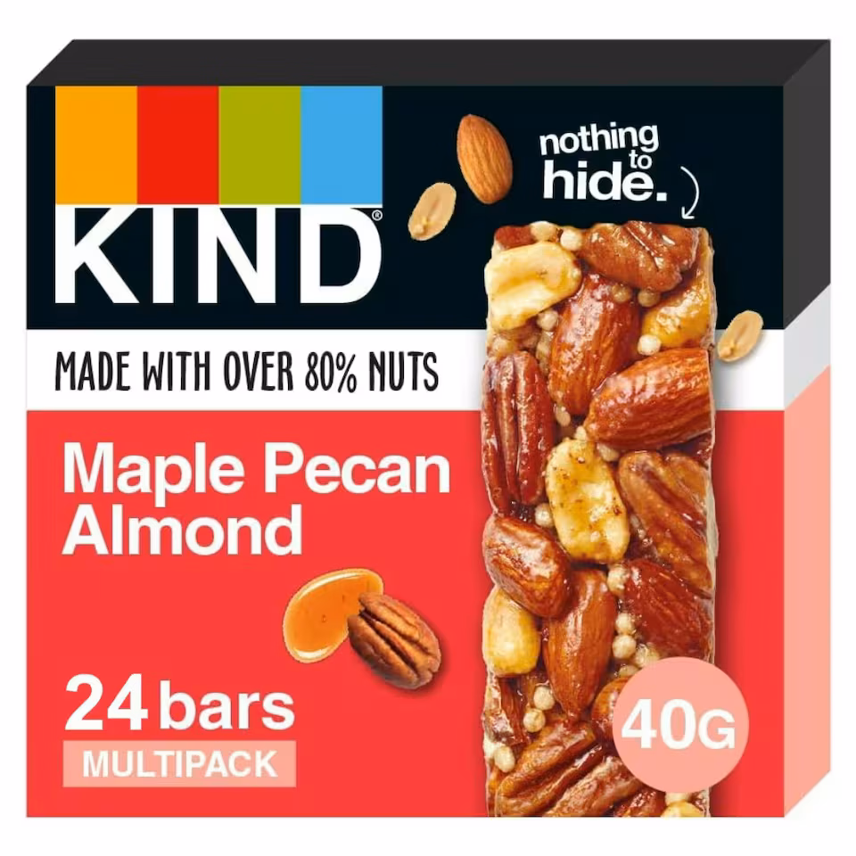 KIND Bars, Gluten Free Snack Bars, Maple Pecan Almond, High Fibre, Healthy Snack, No Artificial Colours, Flavours or Preservatives, Multipack 24 x 40g | Red