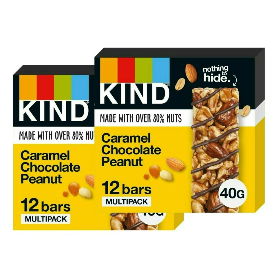 KIND Bars, Gluten Free Snack Bars, Caramel Chocolate Peanut, High Fibre, No Artificial Colours, Flavours or Preservatives, Multipack 24 x 40g | Yellow