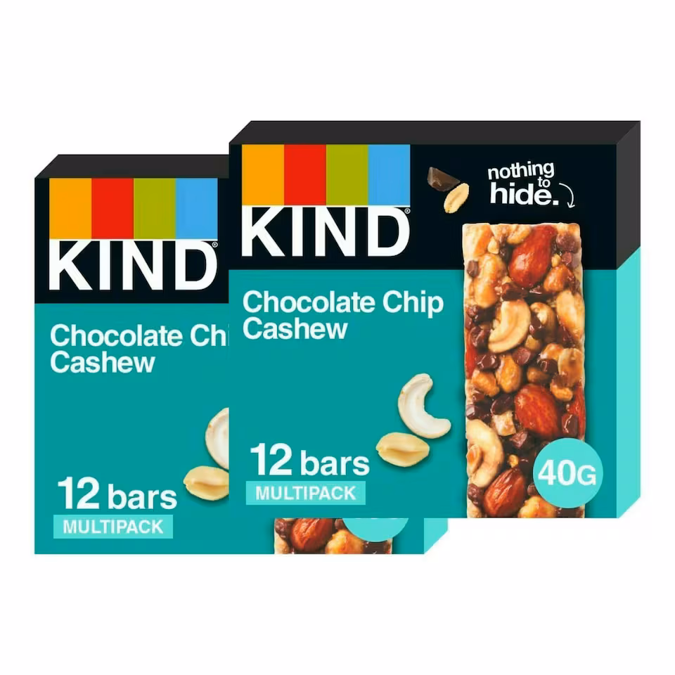 KIND Bars, High Fibre, Gluten Free Snack Bars, Chocolate Chip Cashew, No Artificial Colours, Flavours or Preservatives 24 x 40g | Blue