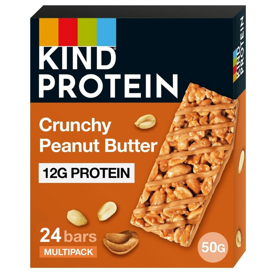 KIND Protein Bars, Gluten Free Snack Bars, Crunchy Peanut Butter, High Fibre, Source of Protein, No Artificial Colours, Flavours or Preservatives, 24 x 50g | Brown