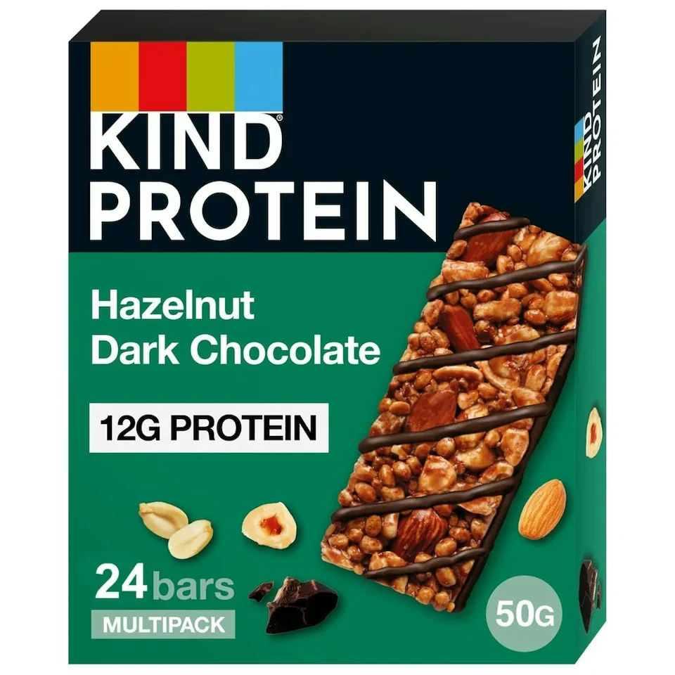 KIND Protein Bars, Gluten Free Snack Bars, Hazelnut Dark Chocolate, High Fibre, Healthy Snack, Source of Protein, Multipack 24 x 50g | Green