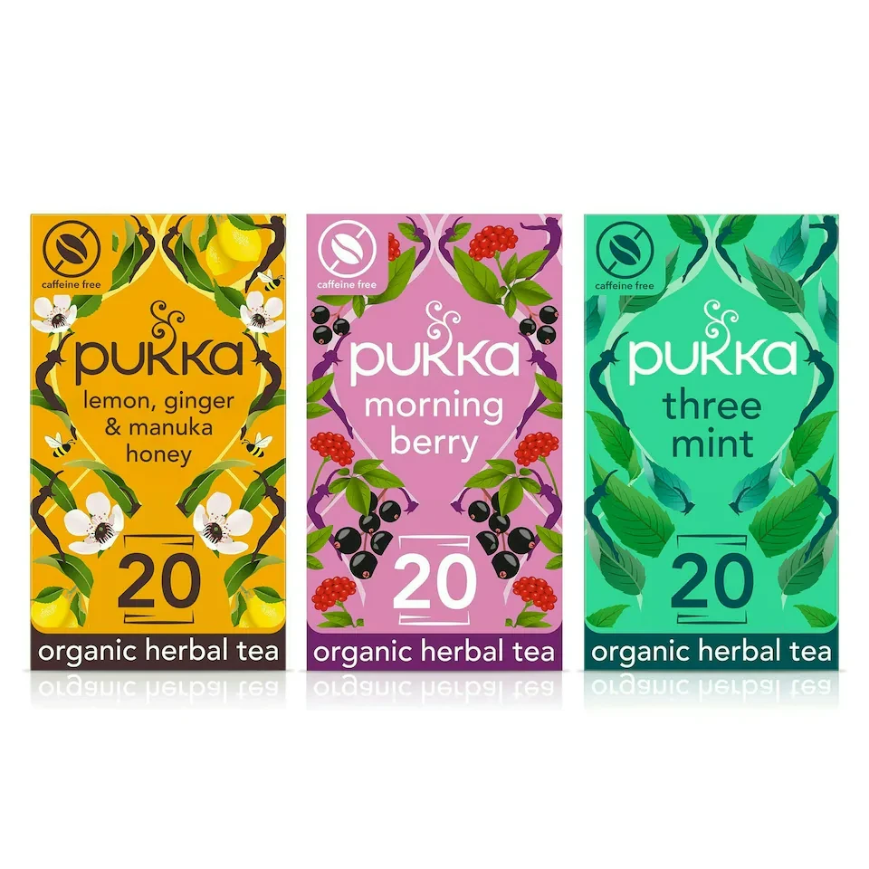 Pukka Herbs Organic Herbal Tea, Herbal Wellness Bundle with Lemon Ginger & Honey, Morning Berry & Three Mint, 3 Packs of 20 Teabags | Multi
