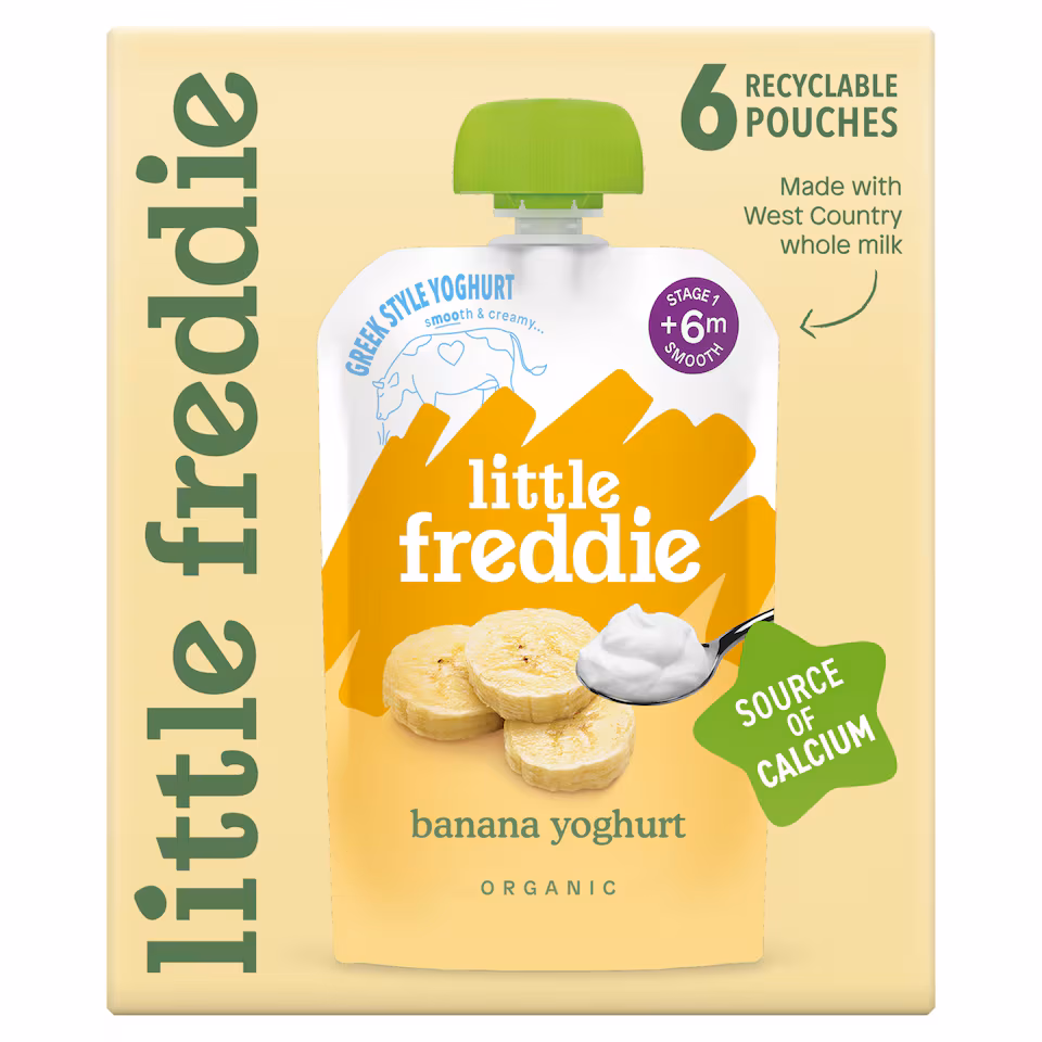 Little Freddie Organic Banana Greek Style Yoghurt Baby Food Pouch Multipack 6+ Months 6 x 100g
