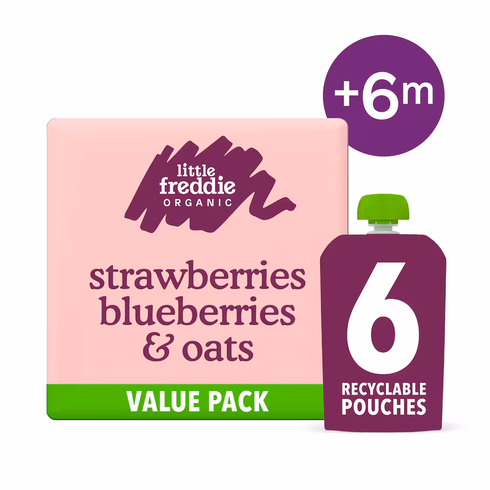 Little Freddie Organic Strawberries, Blueberries & Oats Baby Food Pouch Multipack 6+ Months 6 x 100g