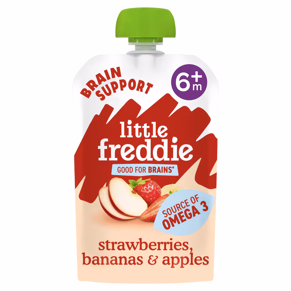 Little Freddie Organic Brain Support Strawberries, Banana & Apple pouch 6m+ 90g