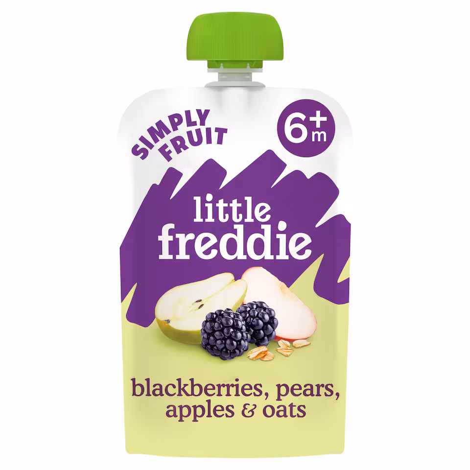 Little Freddie Organic Blackberries, Pears, Apples & Oats Baby Food Pouch 6+ Months 100g