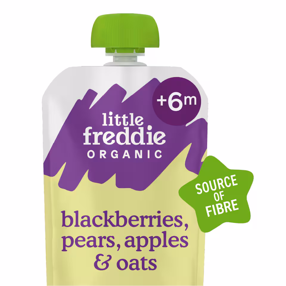 Little Freddie Organic Blackberries, Pears, Apples & Oats Baby Food Pouch 6+ Months 100g
