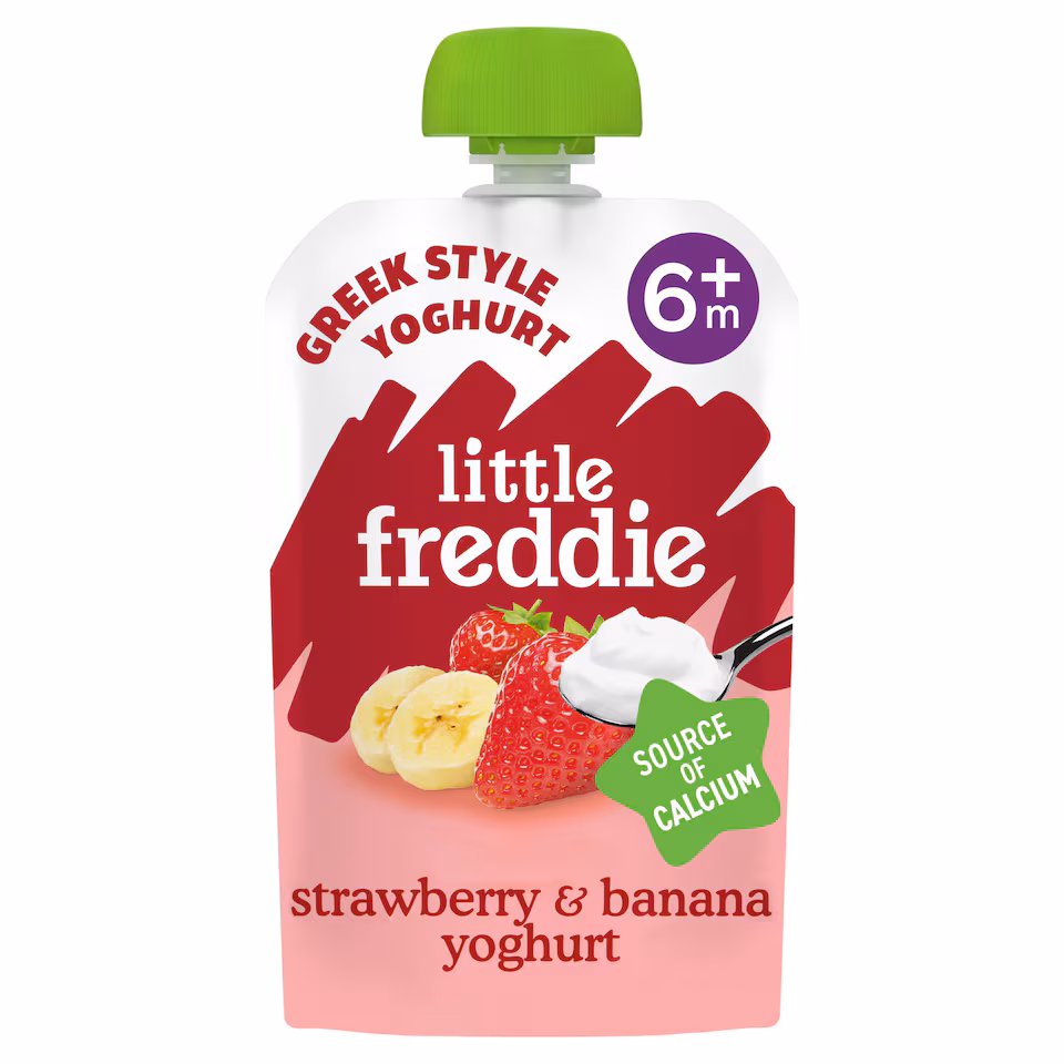 Little Freddie Organic Strawberry & Banana Greek Style Yoghurt Baby Food Pouch 6+ Months 100g