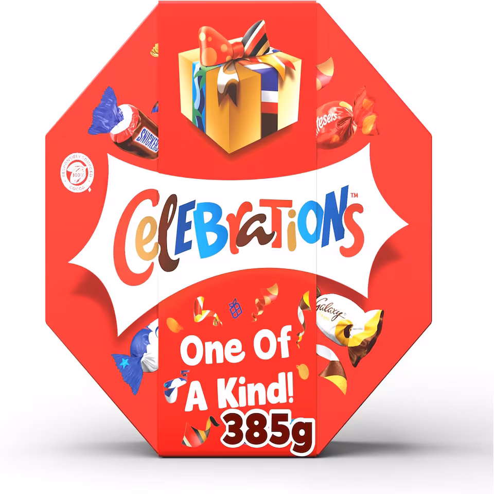 Celebrations Milk Personalised, 'One of a Kind' sleeved Chocolate Gift Box of Mini Chocolates & Biscuit Bars Centerpiece 385g