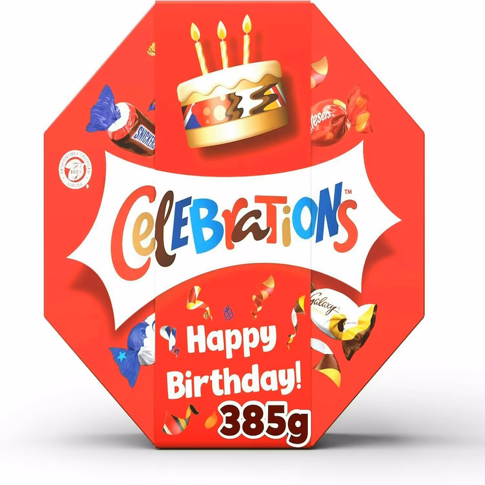 Celebrations Centrepiece 385g Chocolate Gift with 'Happy Birthday' Sleeve