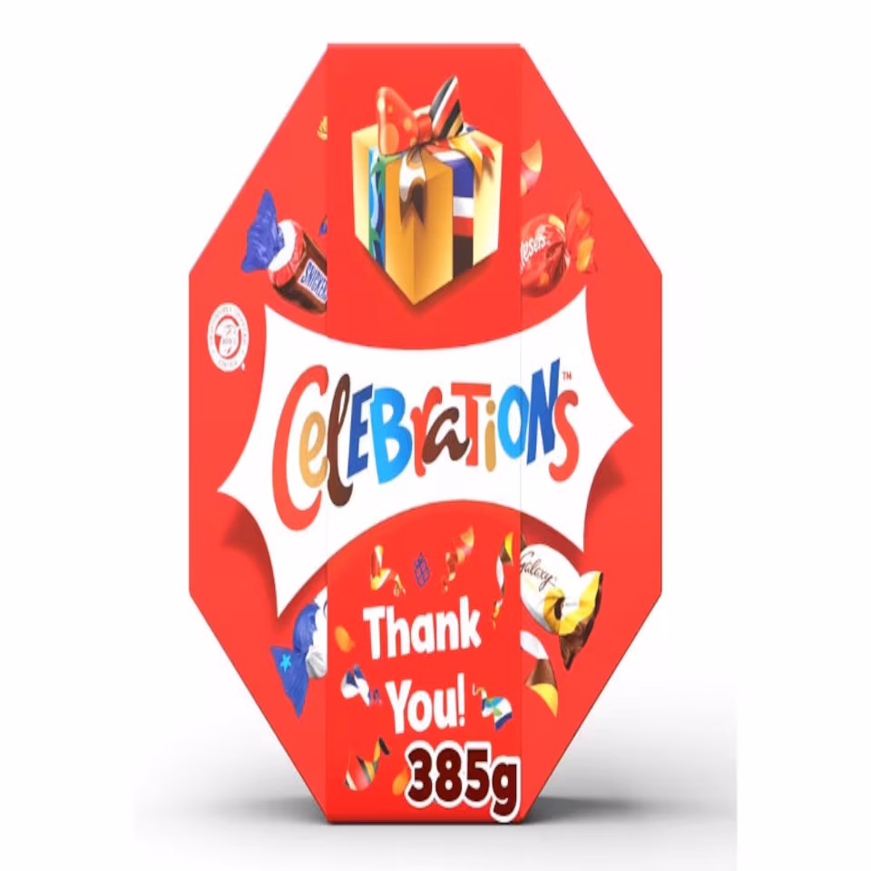 Celebrations Centrepiece 385g Chocolate Gift with Thank You sleeve
