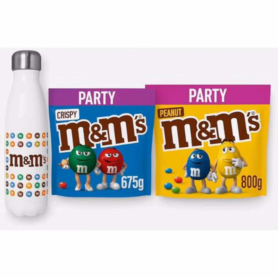M&M's Crispy Pouch 850g, M&M's Peanut Pouch 1kg and M&M'S Bottle Gift for Him and Her, Perfect for Birthday, Thank You or Celebration Gifts
