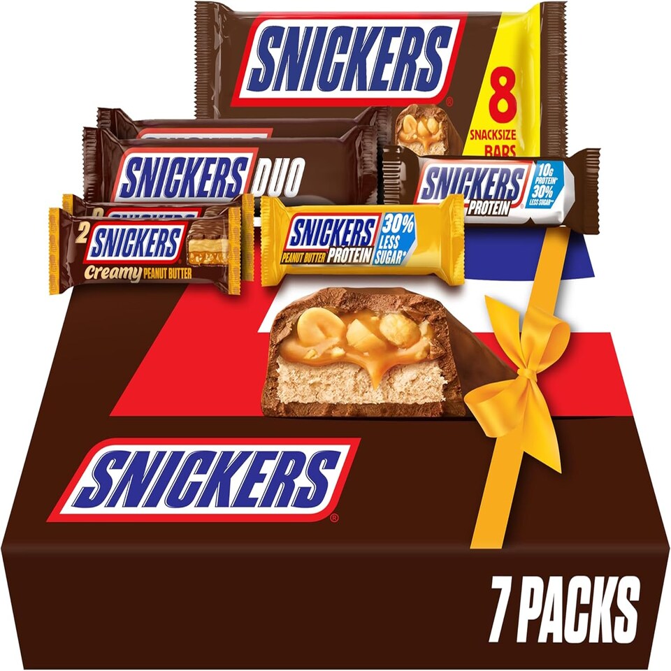 Snickers Gift Hamper – Milk Chocolate, Peanut, Nougat & Caramel Bar Selection Pack – Perfect for Gifting or Sharing - 7 Pieces
