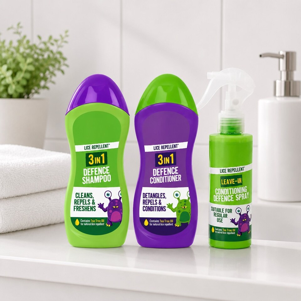 Kids Head Lice Repellent Shampoo Conditioner Leave In Spray 3 In 1 Tea Tree Oil
