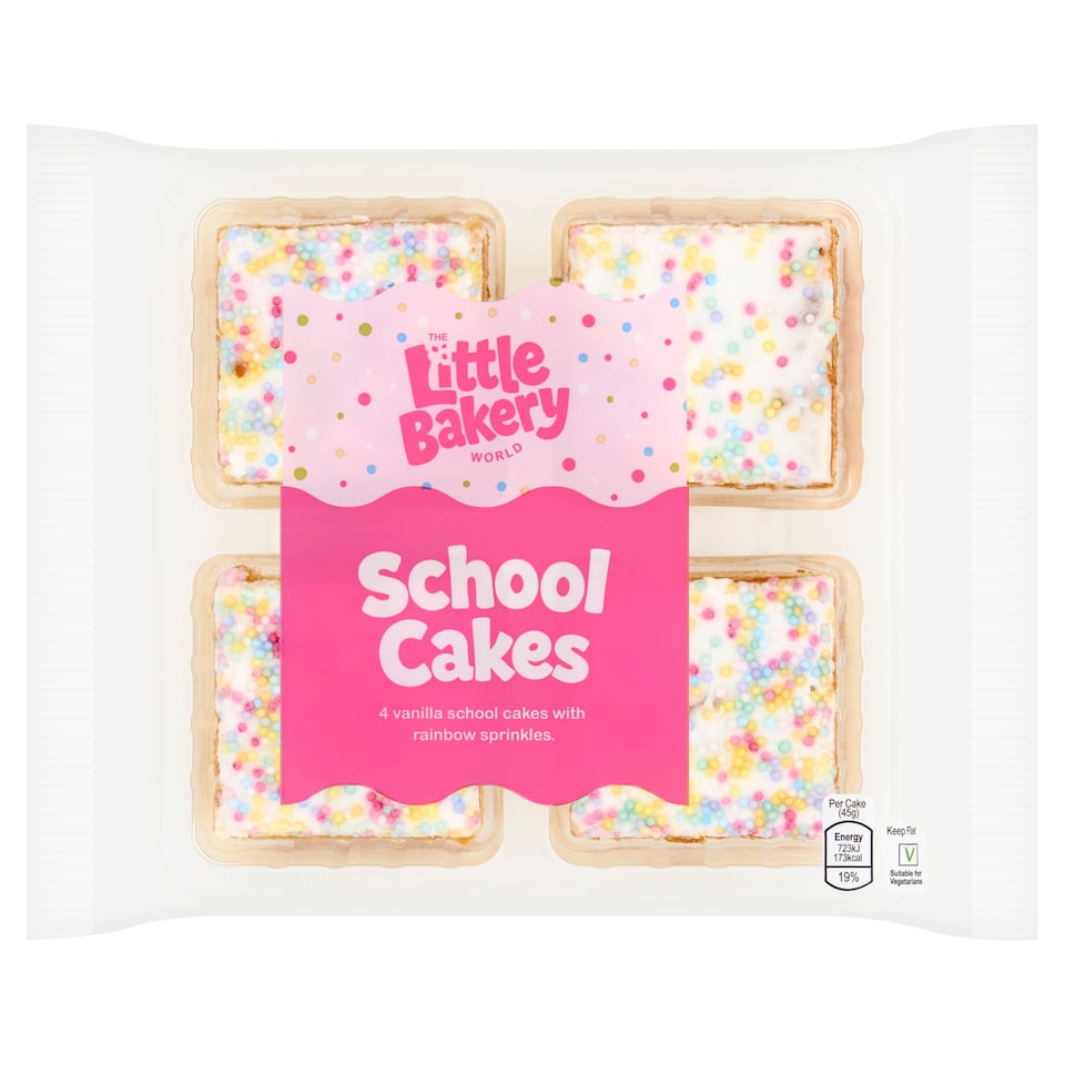 The Little Bakery World 4 Vanilla School Cakes with Rainbow Sprinkles