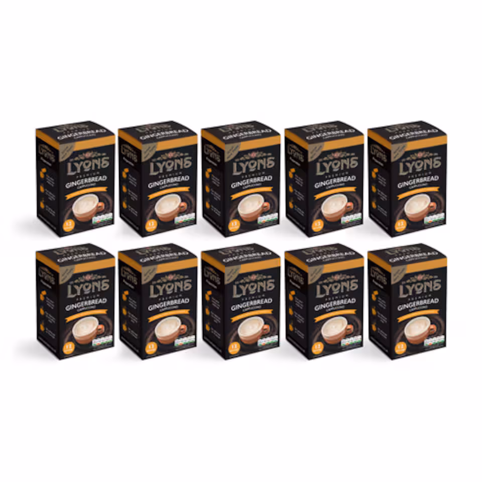 Lyons Premium Instant Gingerbread Cappuccino 12 Sachets 15g | Brown | Gingerbread | Gingerbread Cappuccino | 10
